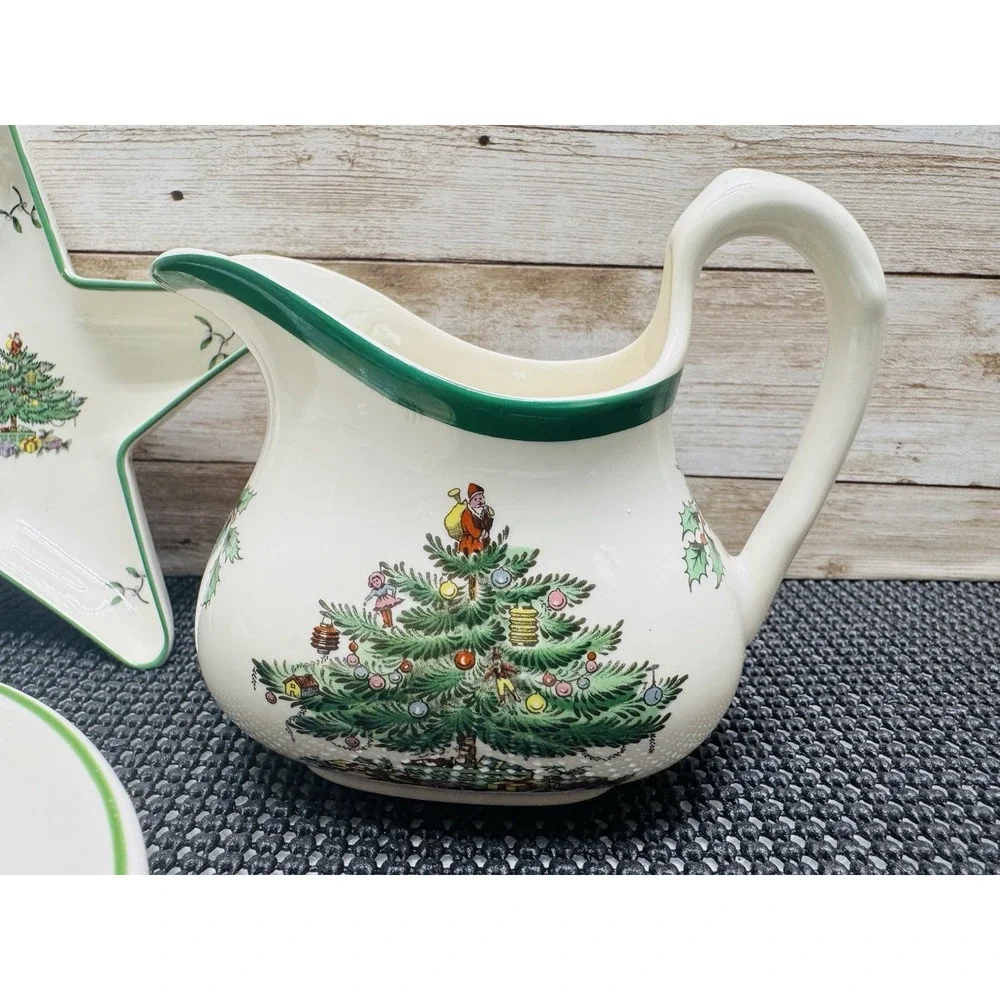 VTG 80's Spode Christmas Pattern Mixed Lot of 3 Spoon Rest Creamer Candy Dish - Picture 2 of 11